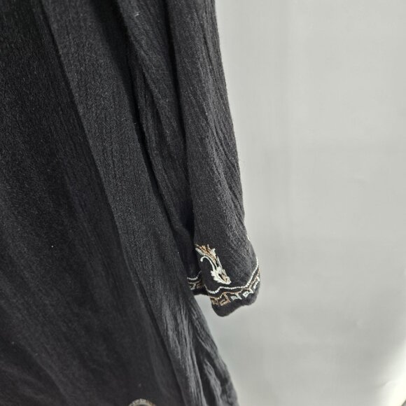 Caslon Black Embroidered Boho Peasant Tassels Tunic Midi Dress Large - Picture 9 of 13